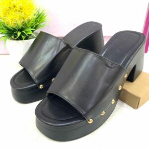 (S41)  3inches Black Trendy Mules