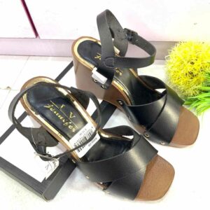 (S37)  3inches Black Wedge Sandals