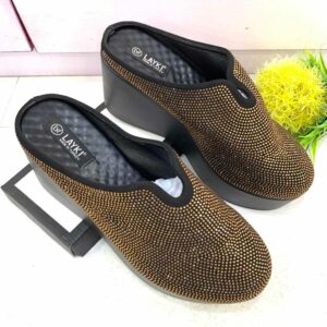 (S42) 3inches Ladies Gold Mules